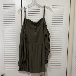Torrid Dark Olive Cold Shoulder Long Sleeve Blouse